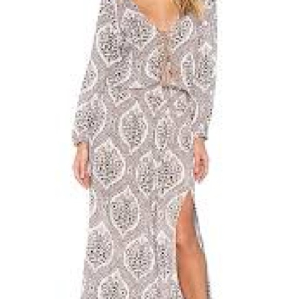 Tiare Hawaii Gray, brown and White Patterned Maxi Dress Kalani